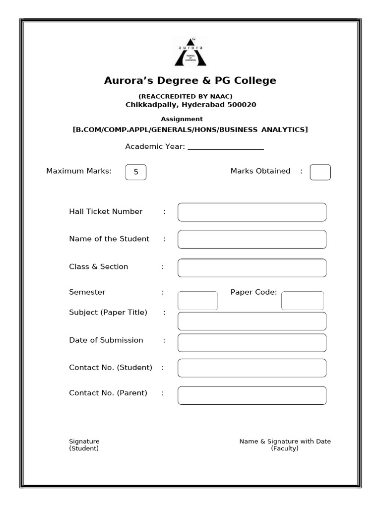 Assignment Submission Form - B.Com & PG | PDF