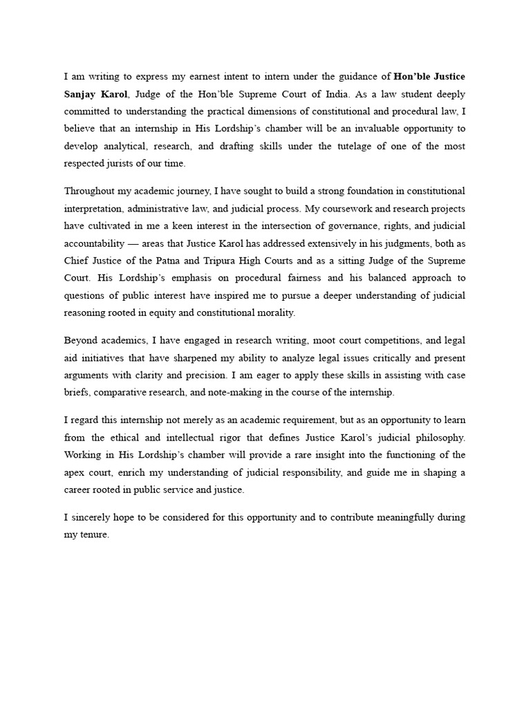 Internship Application for Justice Karol | PDF