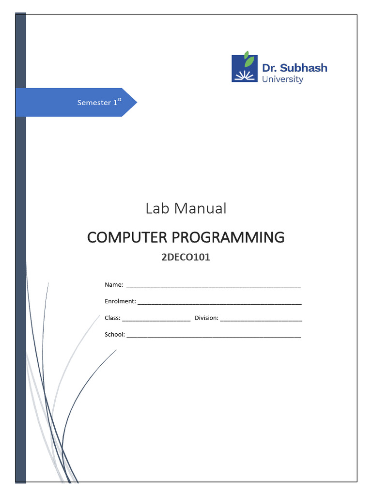 Computer Programming Lab Manual 2DECO101 | PDF | Area | Integer ...