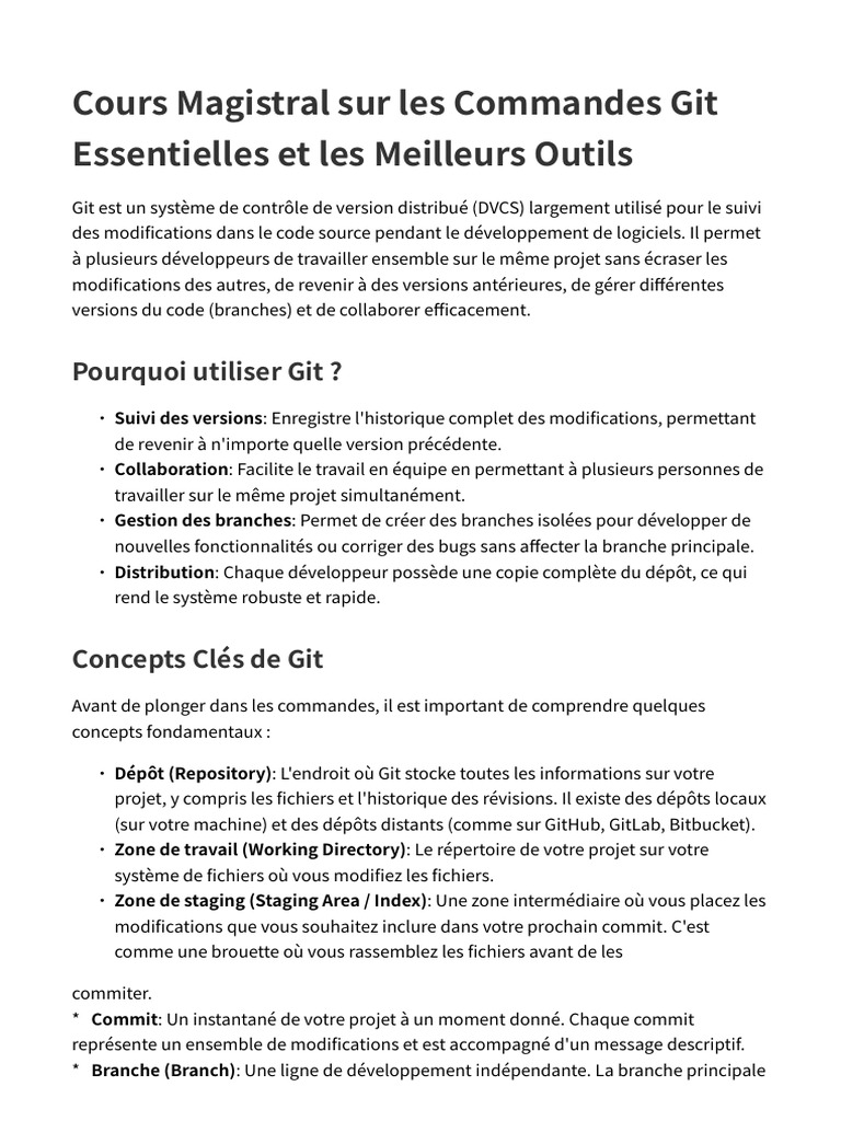 Outils Git et Commandes Essentielles | PDF | Environnement de ...