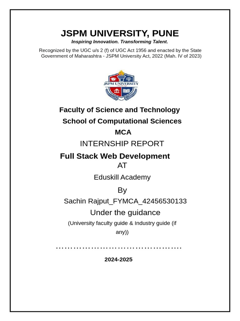 Full Stack Web Development Internship Report | PDF | No Sql | Web ...