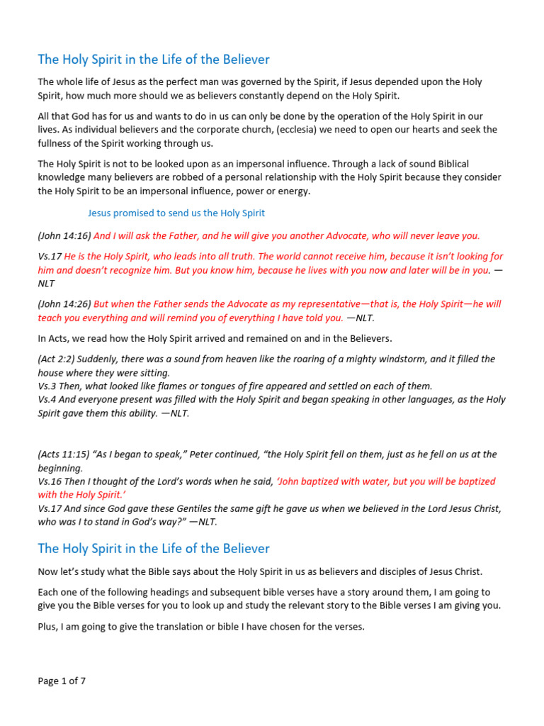 The Holy Spirit's Role in Believers' Lives | PDF | Born Again | Baptism