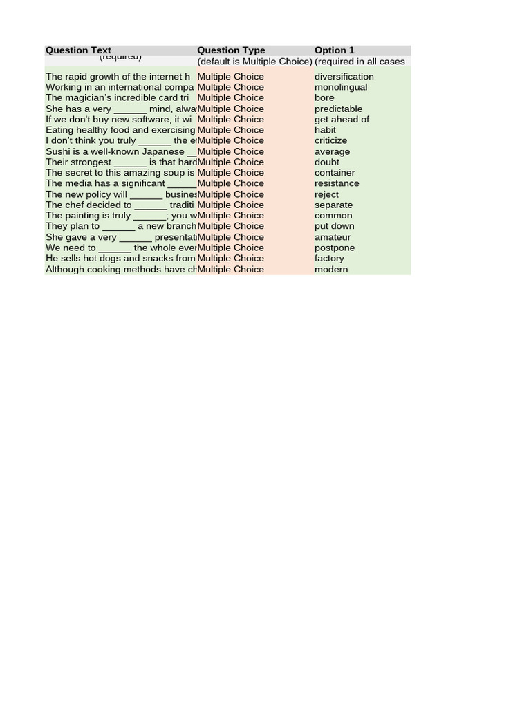 QuizizzSampleSpreadsheetUpdated v2 | PDF