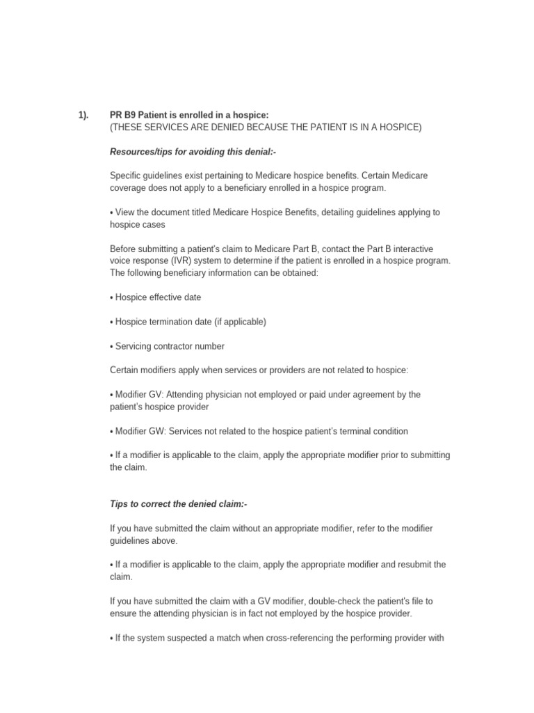 1) - PR B9 Patient Is Enrolled in A Hospice:: Resources/tips For ...