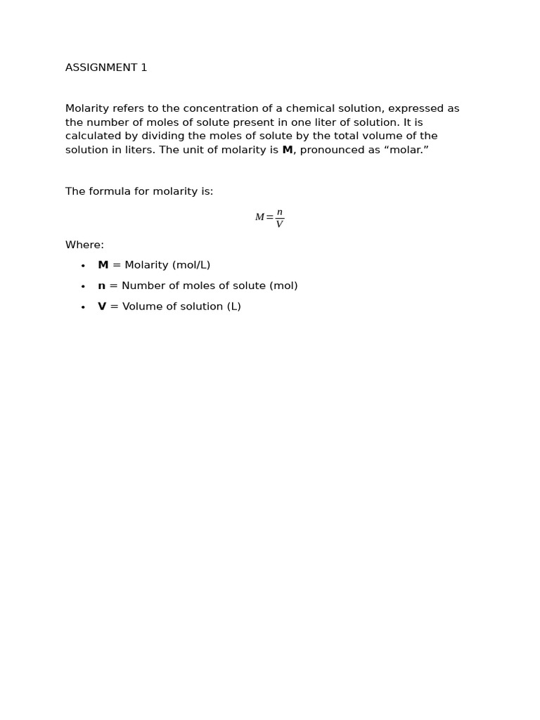 Understanding Molarity in Chemistry | PDF