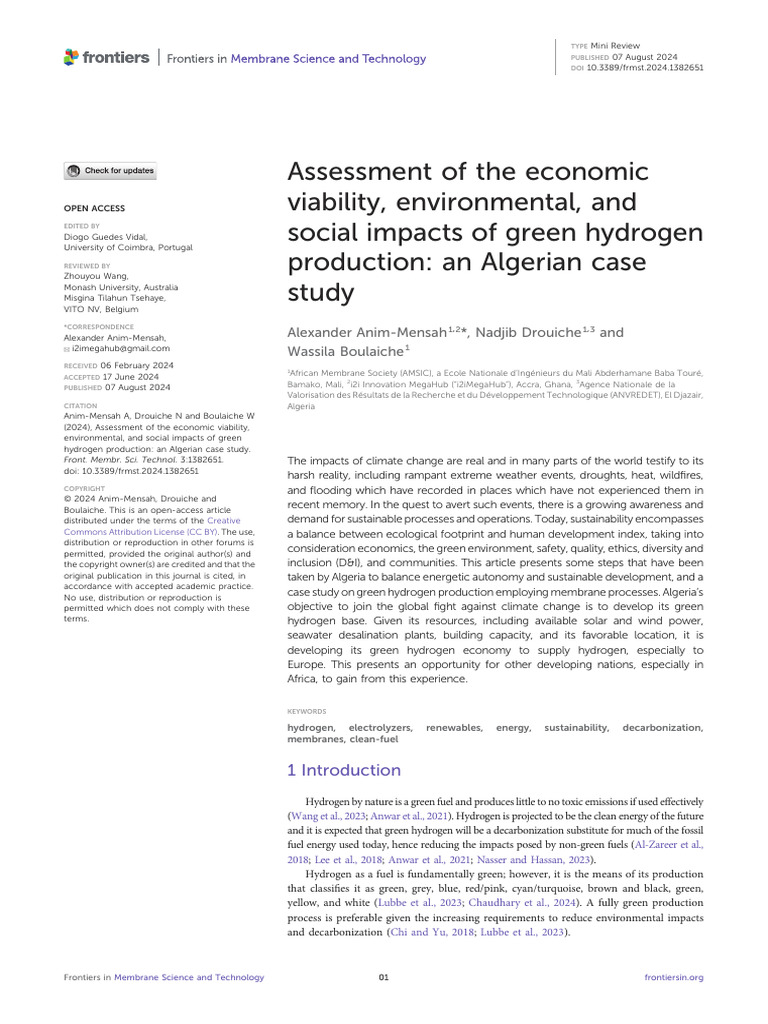 Economic and Environmental Impact of Green Hydrogen in Algeria | PDF ...