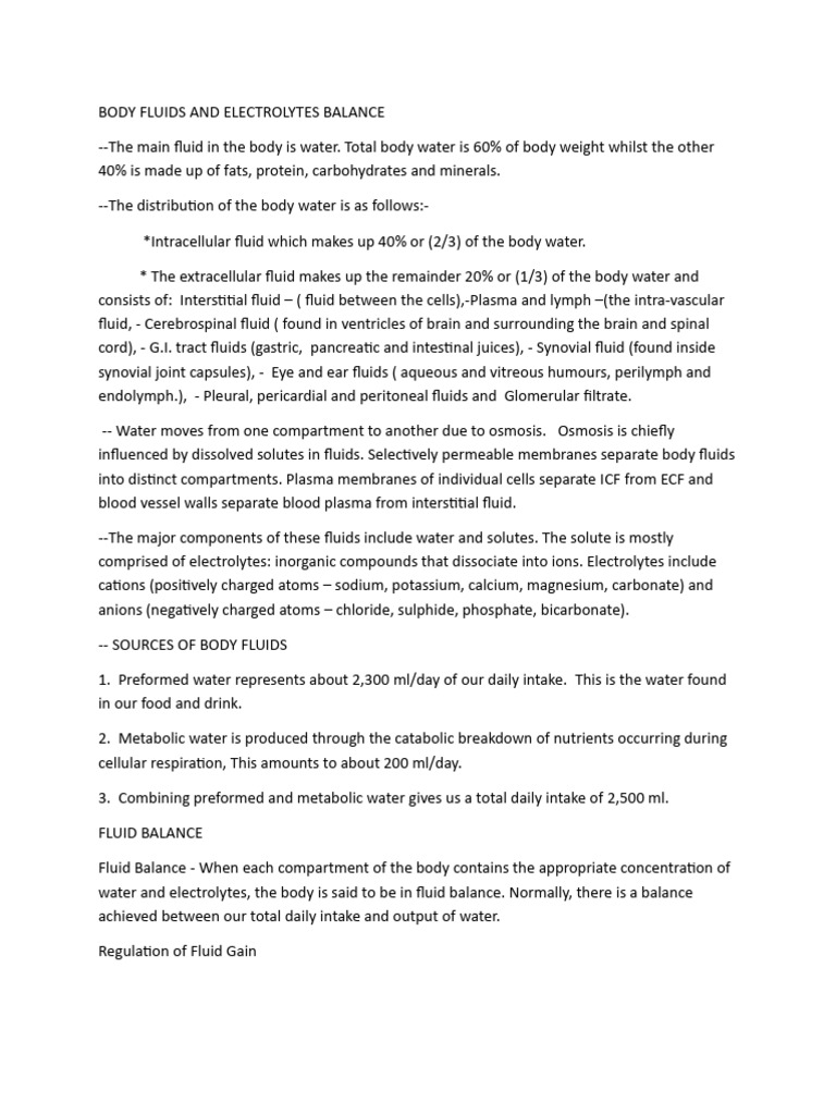 Body Fluids and Electrolyte Balance Guide | PDF | Angiotensin | Dehydration