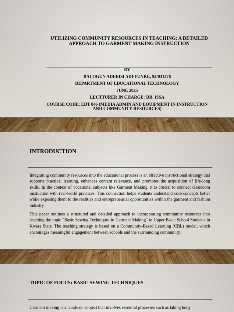 Utilizing Community Resources in Teaching by Dr. Issa | PDF | Sewing ...