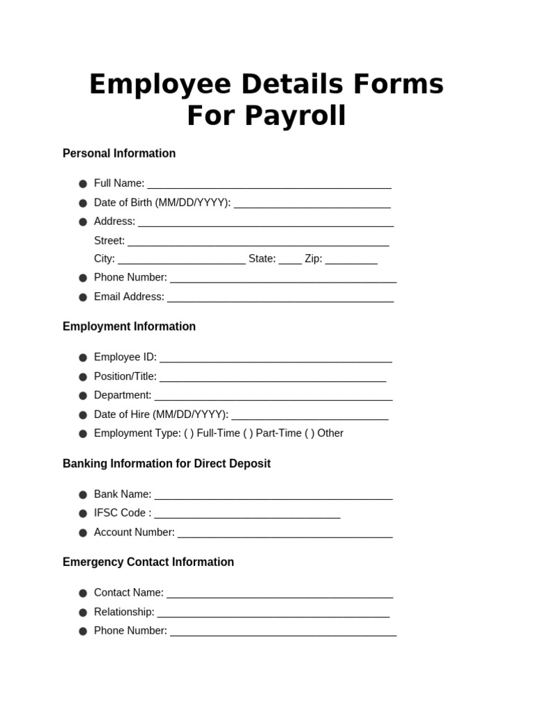 Employee Payroll Information Form | PDF