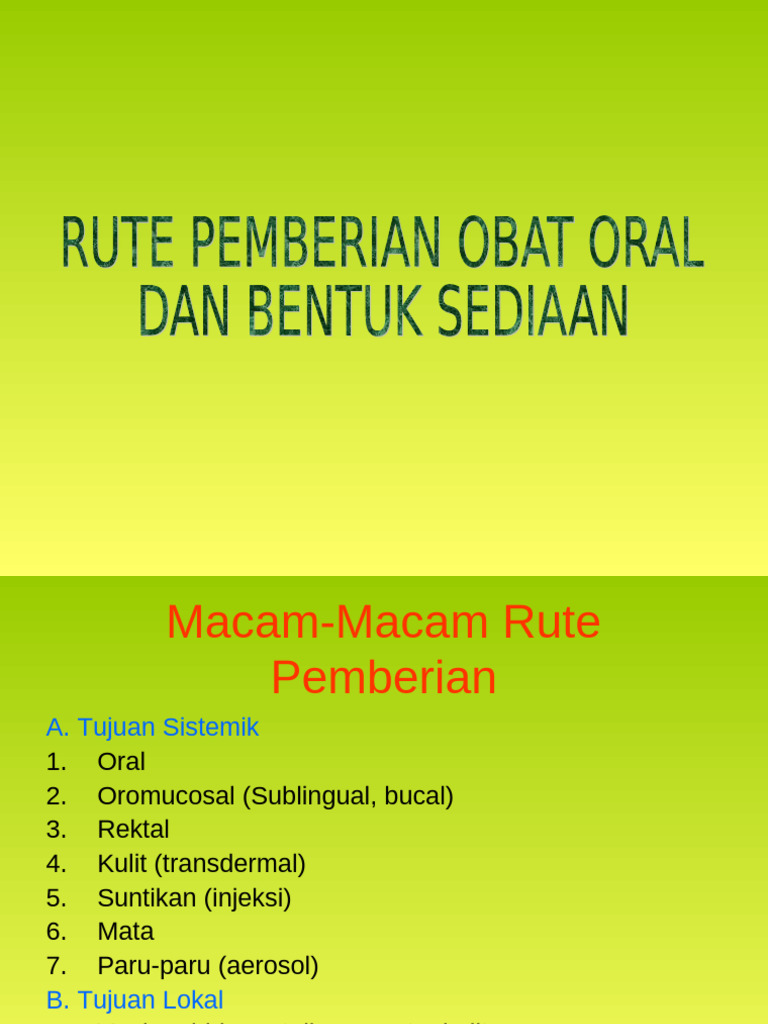 Rute Pemberian Obat dan Bioavailabilitas | PDF