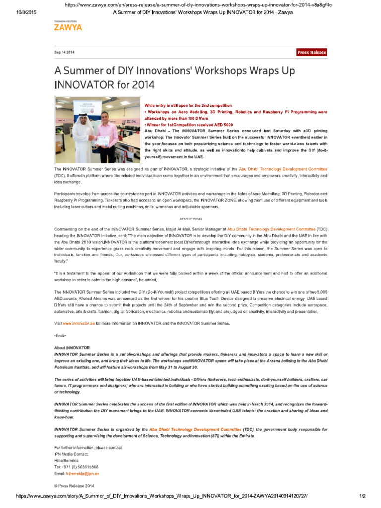 A Summer of DIY Innovations' Workshops Wraps Up INNOVATOR For 2014 ...