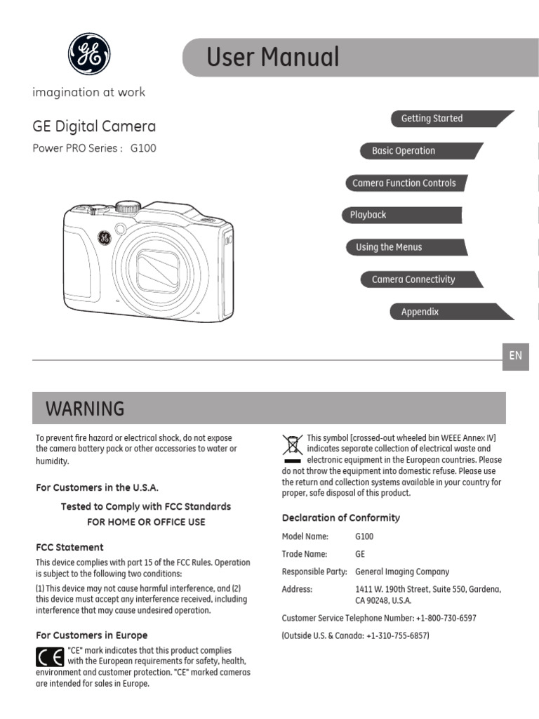 GE G100 Power PRO Series Digital Camera Manual | PDF | Camera | Shutter ...