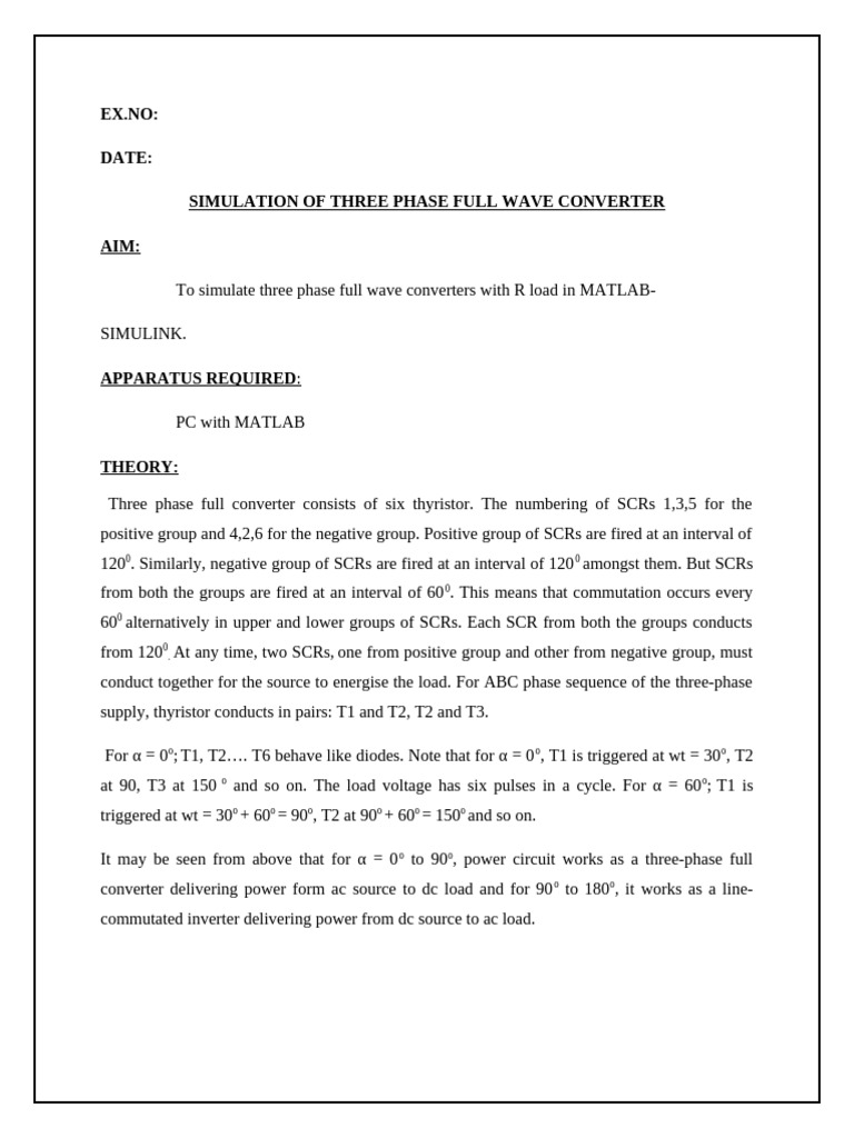 Three-Phase Full Wave Converter Simulation | PDF | Electrical ...