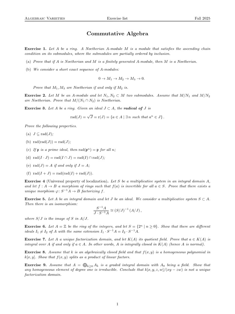 01 Com Mutative Algebra | PDF | Ring (Mathematics) | Module (Mathematics)