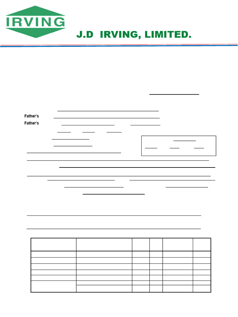 J.D Irving Limited Job Application and Interview Form | PDF ...