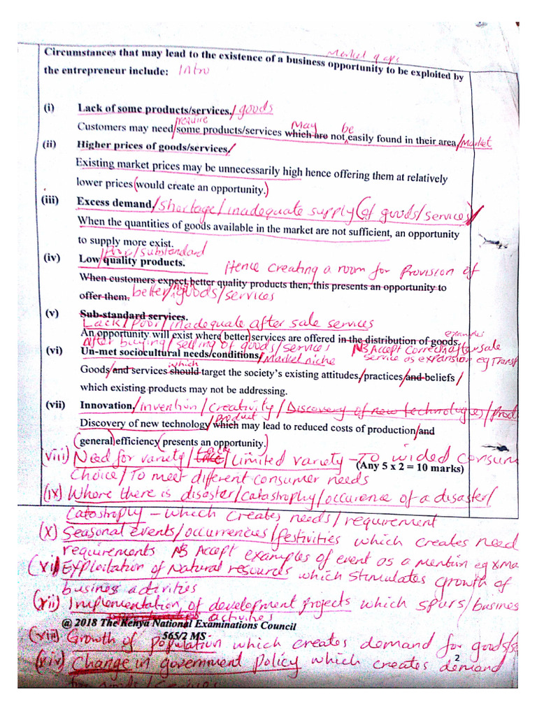 Kcse 2018 Knec Bs Pp2 Marking Scheme | PDF