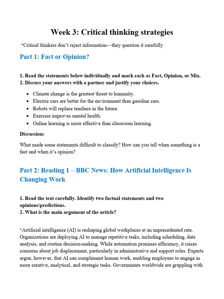 Critical Thinking Strategies for Students | PDF | Artificial ...