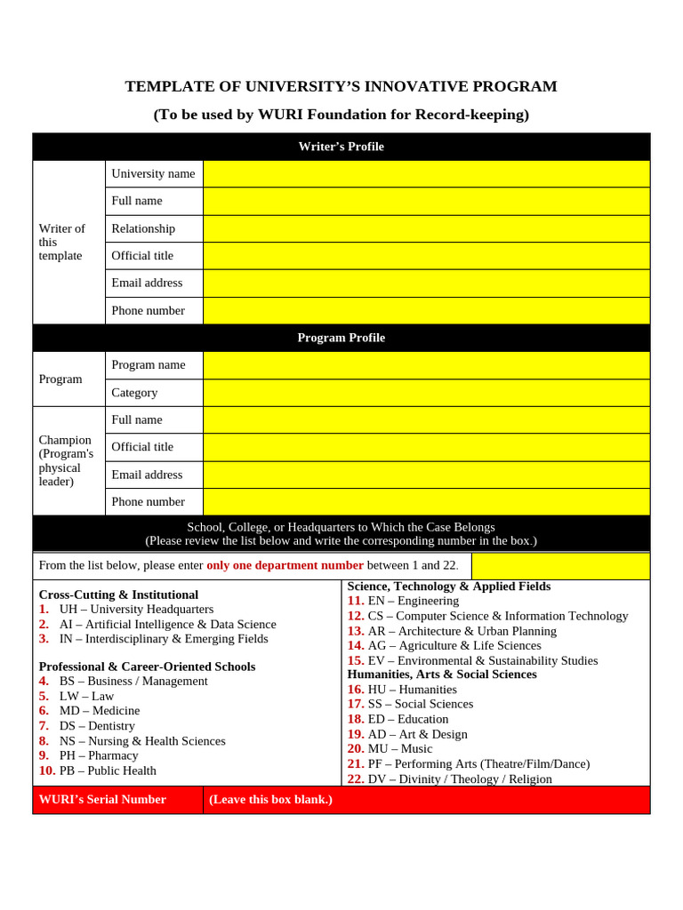 WURI 2026 Program Submission Template | PDF