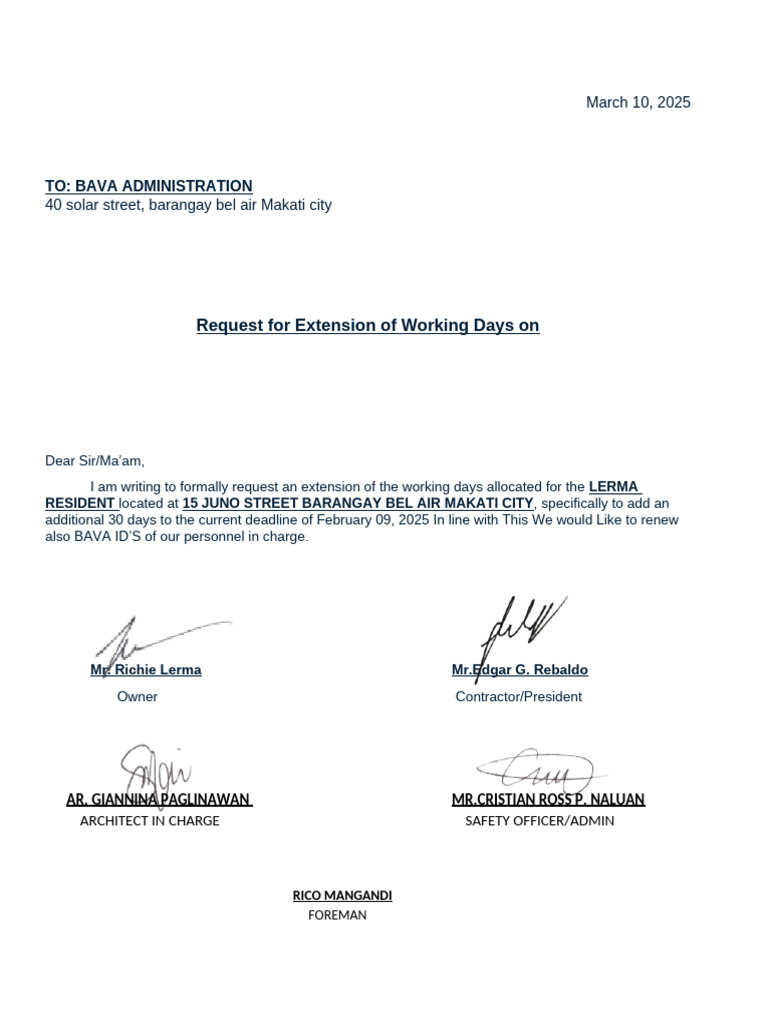 Request for Extension of Working Days | PDF