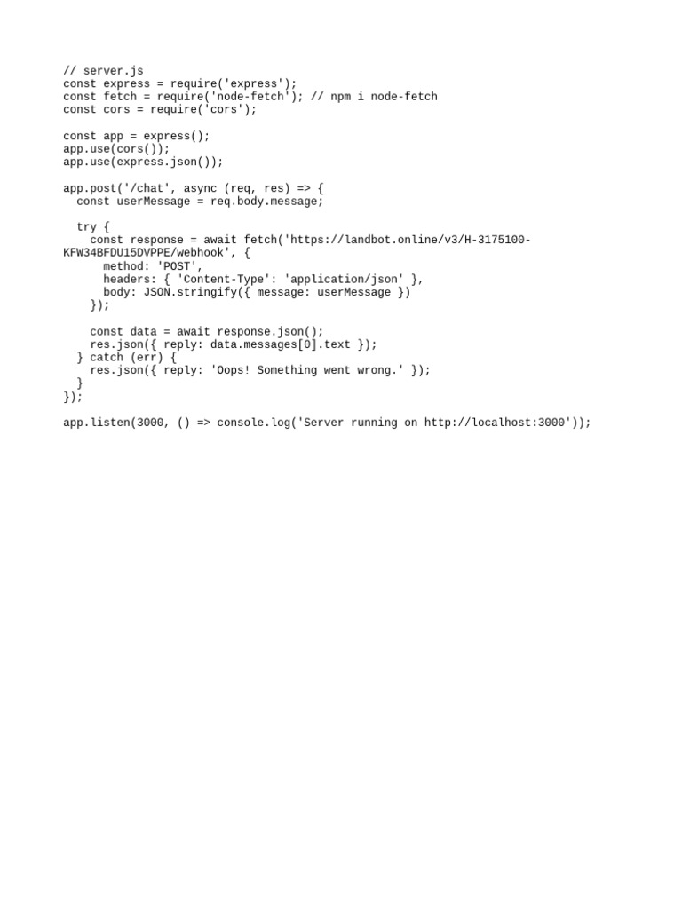 Express Chatbot Server Code | PDF