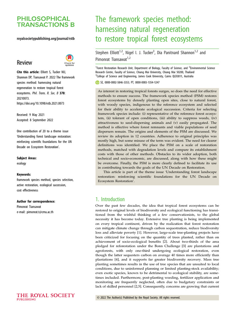 The Framework Species Method: Harnessing Natural Regeneration To ...