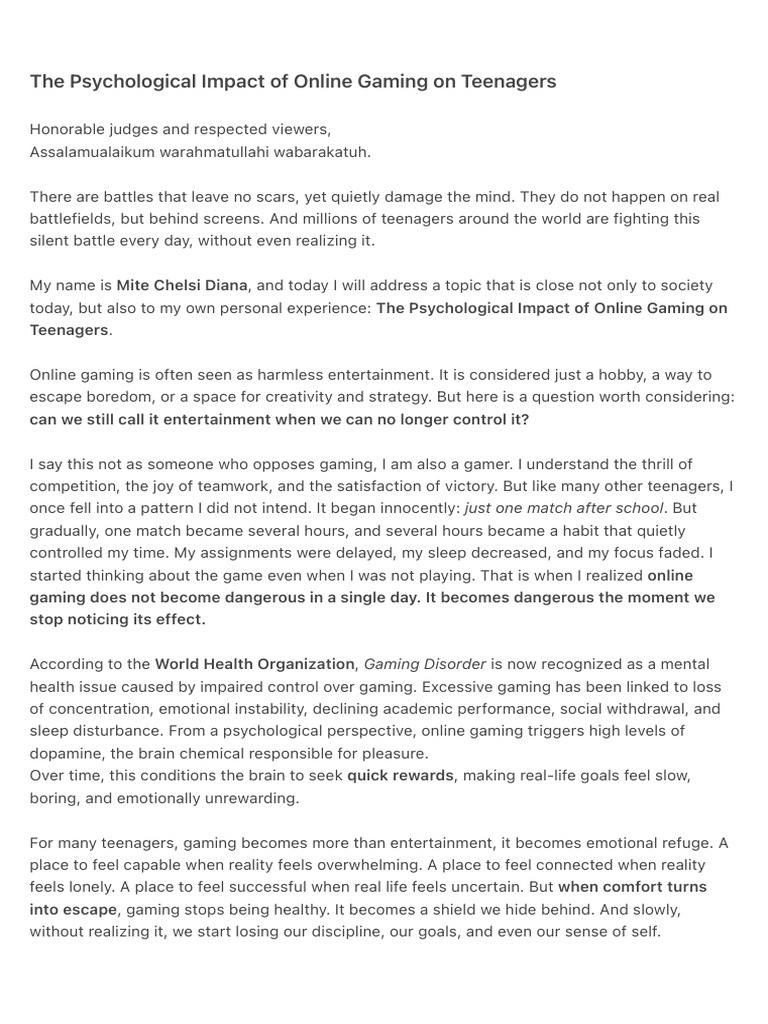 The Psychological Impact of Online Gaming On Teenagers | PDF ...