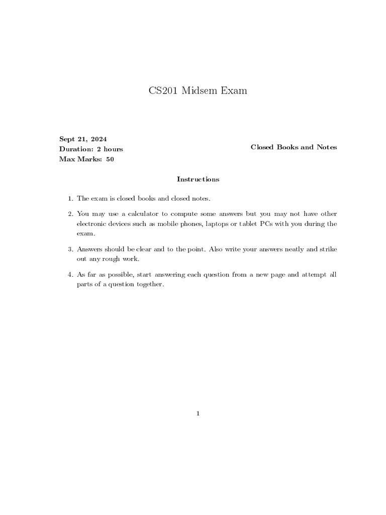 CS201 Midsem Exam Guidelines and Questions | PDF | Recurrence Relation ...