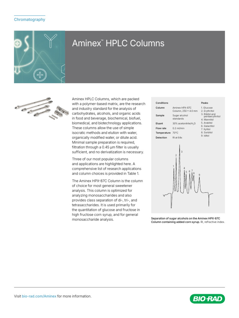 Aminex HPLC Columns for Carbohydrate Analysis | PDF | Fructose | High ...