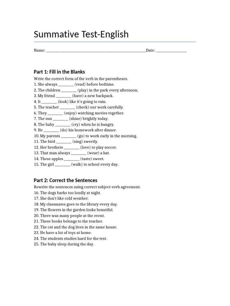 English Summative Test: Grammar & Usage | PDF | Noun | Grammatical Number