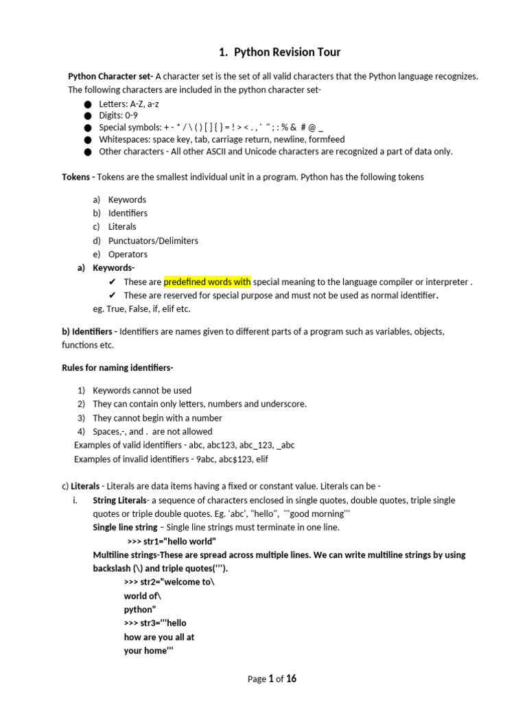 Python Basics: Characters, Tokens, and Operators | PDF | Variable ...