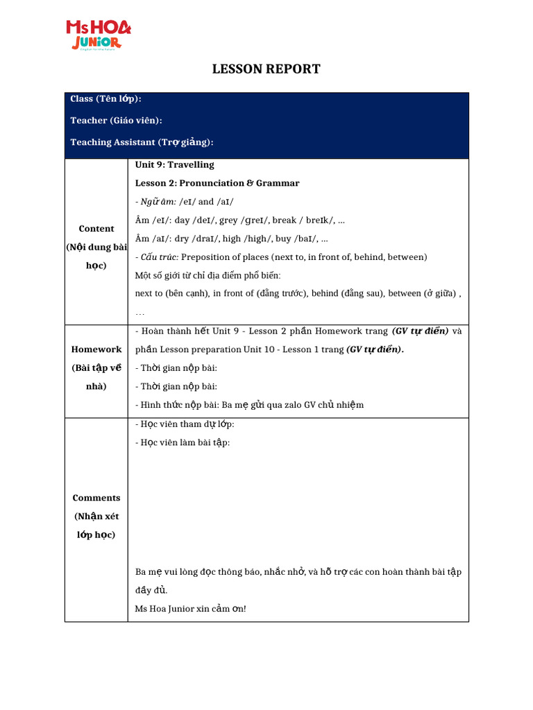 Lesson Report - U9-L2 - PF | PDF