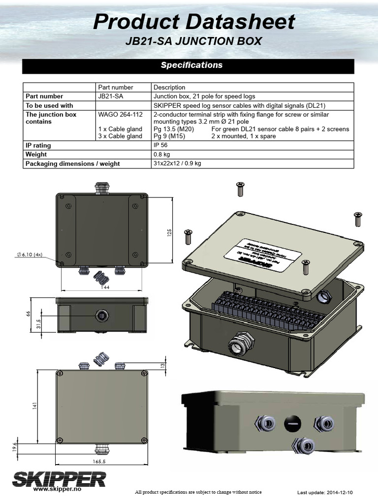 JB21-SA-00 Junction Box Datasheet 2014-12-10 | PDF