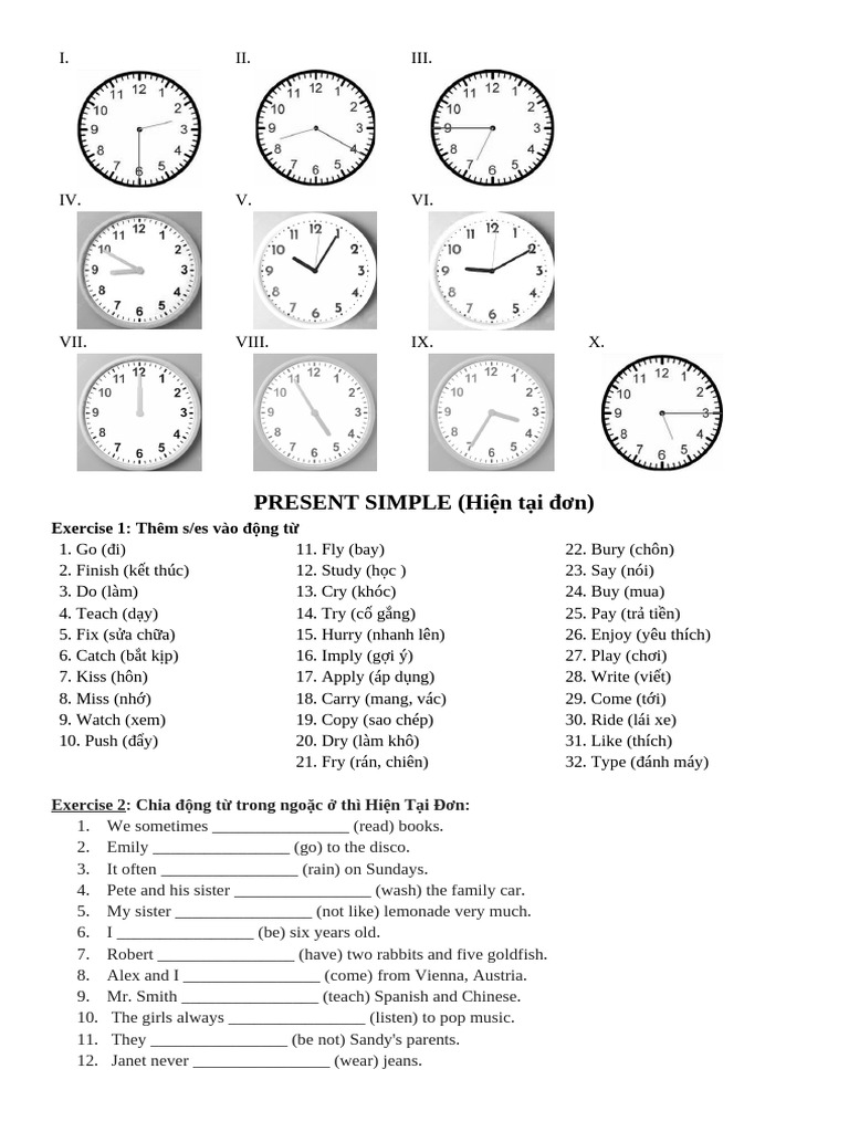 M0 - Unit 1 - Clocks and Present Simple | PDF