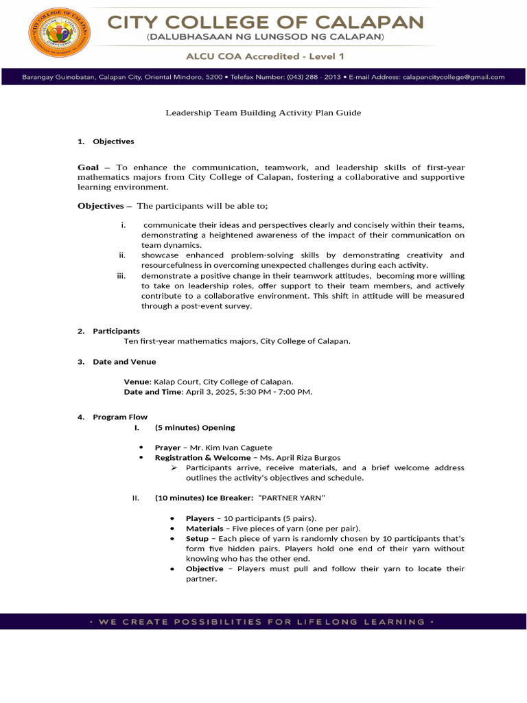 Leadership Team Building Activity Guide | PDF | Leadership