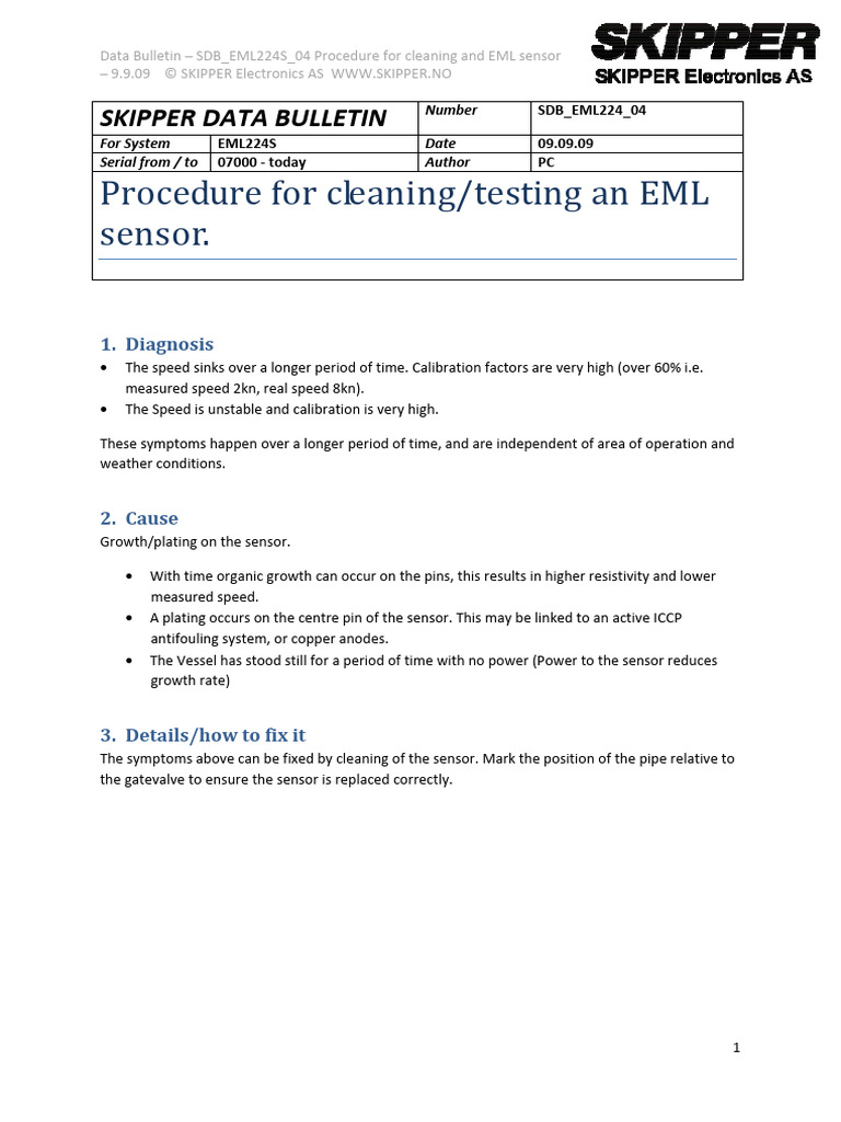 EML224S Sensor Cleaning Procedure | PDF