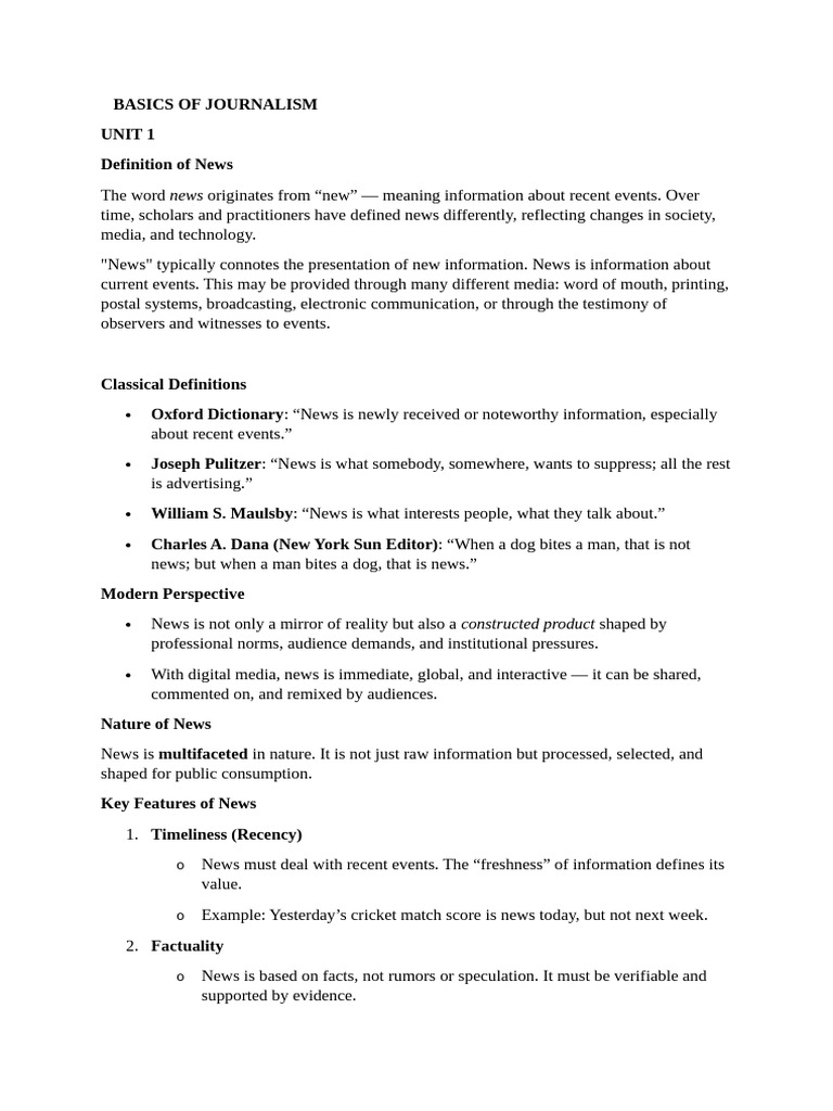 Basics of Journalism Unit 1 | PDF | Journalism | News