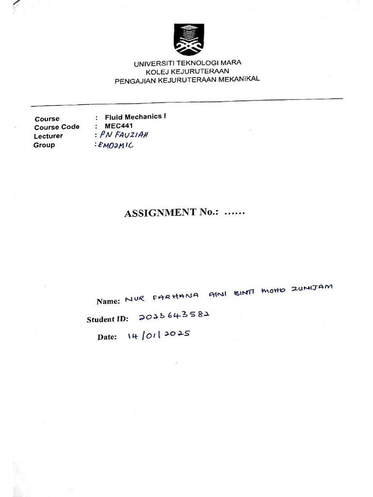 Assignment Fluid Mechanic | PDF