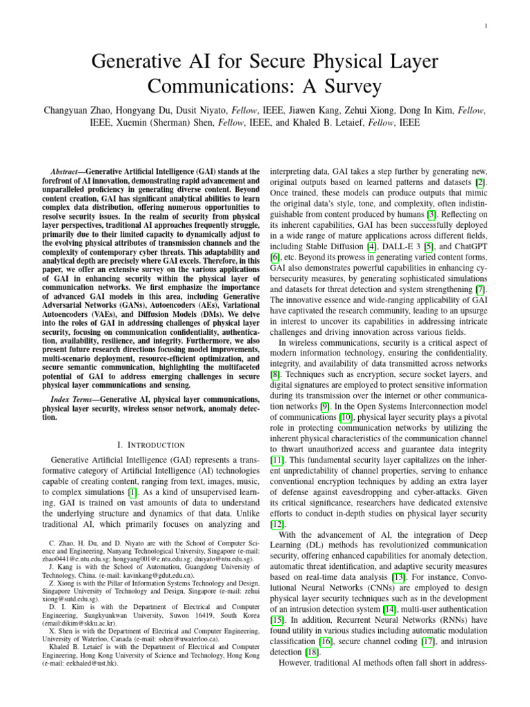 Generative AI For Secure Physical Layer Communications A Survey | PDF ...