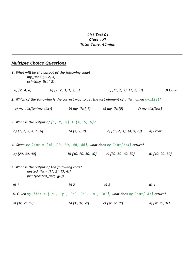 Class Xi List Worksheet PDF | PDF | Computer Programming