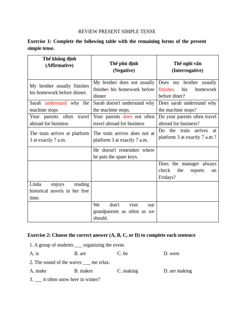 Present Simple Tense Review Exercises | PDF