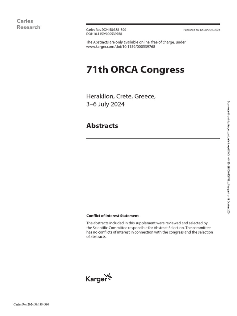 ORCA 2024 Congress Abstracts Overview | PDF | Human Tooth | Dentistry