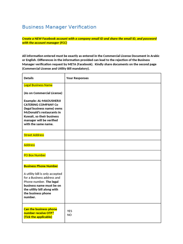 Facebook Business Manager Verification Guide | PDF