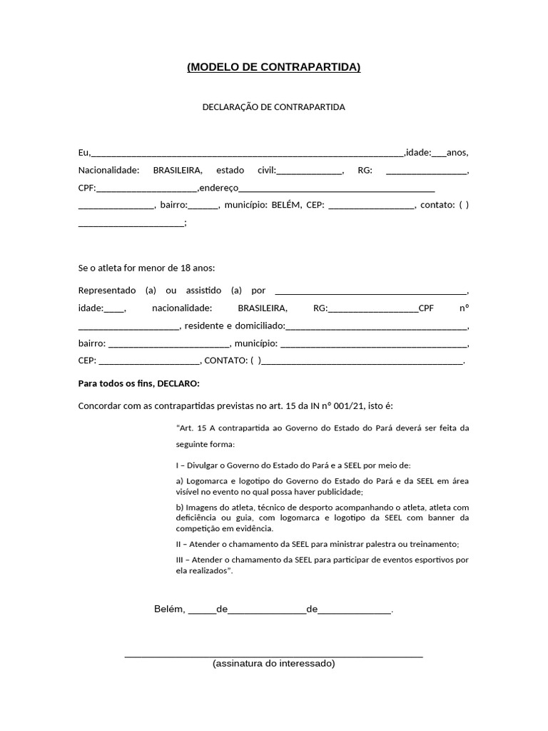 Modelo de Declaração de Contrapartida | PDF