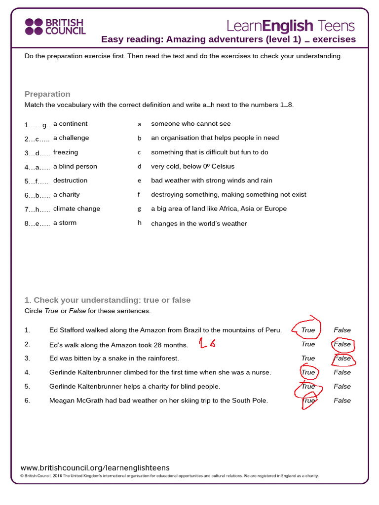 Amazing Adventurers Level 1 - Exercises | PDF