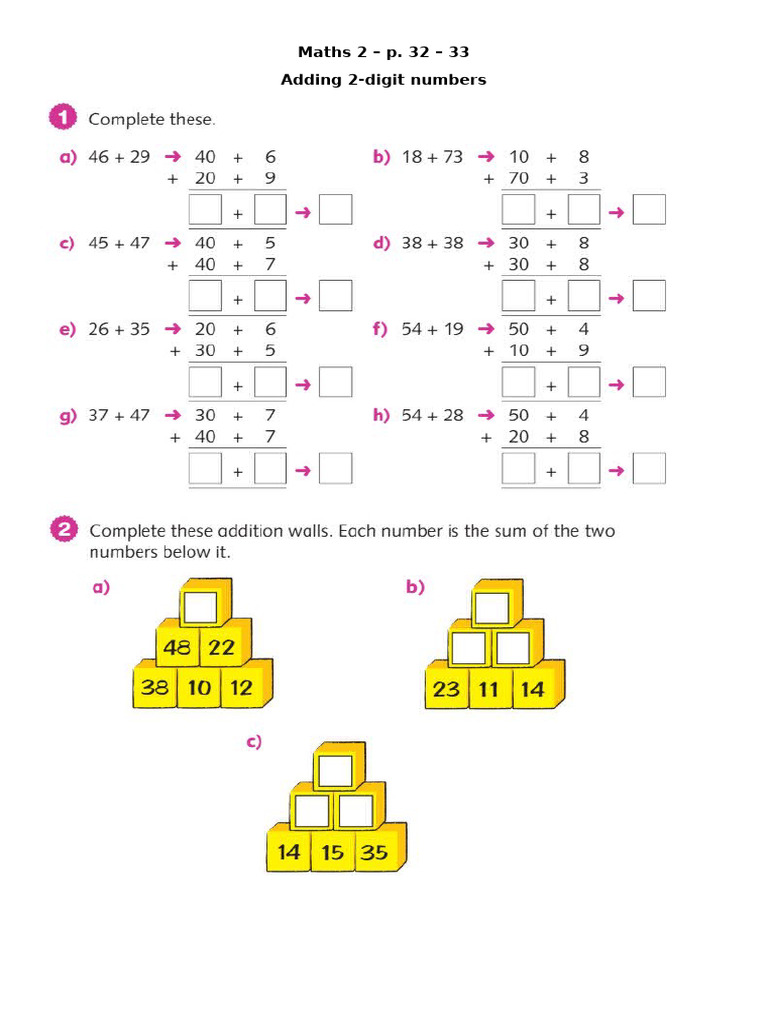 Maths 2 - P. 32 - 33 - Adding 2-Digit Numbers | PDF