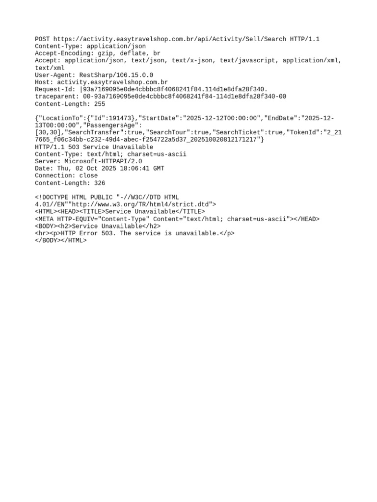 API Request for Activity Search Error | PDF