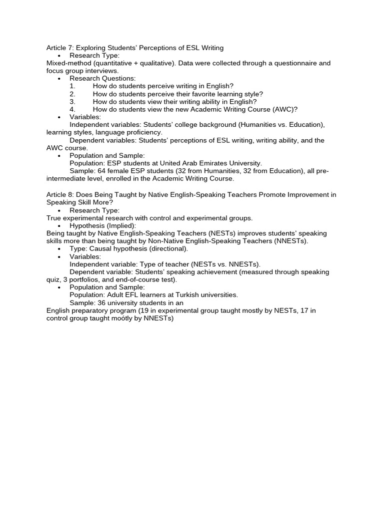ESL Writing and Teacher Impact Study | PDF