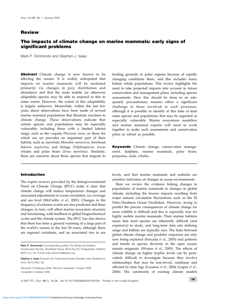 Climate Change Effects on Marine Mammals | PDF | Marine Mammals | Whales