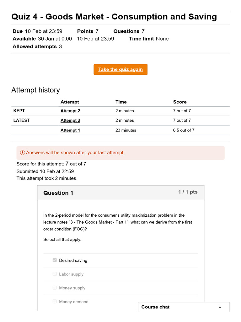 Quiz 4 Goods Market Consumption and Saving PDF | PDF | Consumption ...