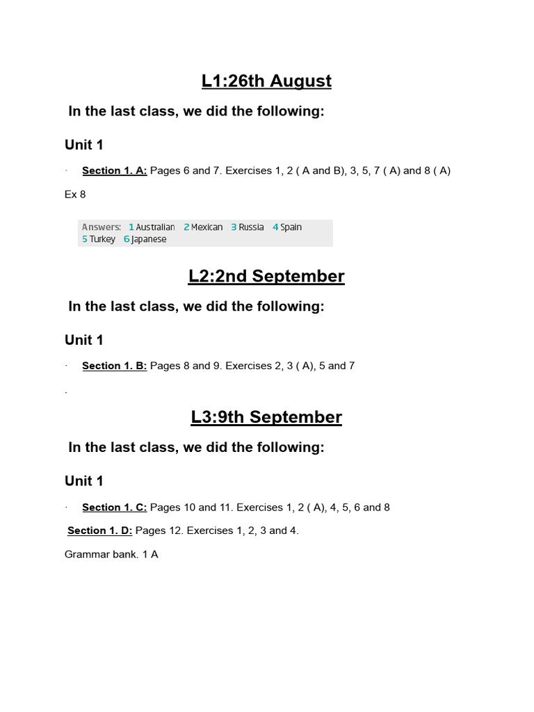 Class Progress Report: Unit 1 & 2 Exercises | PDF